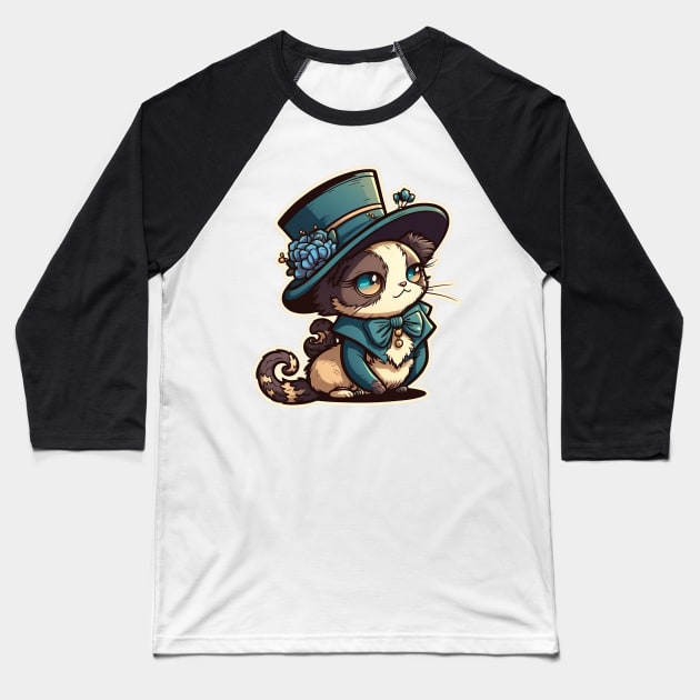 Ragdoll Cat Steampunk Victorian Era Baseball T-Shirt by Shaani
